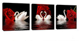 Amoy Art -3 Panels Beautiful Romantic Swans Art Print on Canvas Red Rose Flowers Wall Art Decor Stretched Frames for Bedroom Bathroom Ready to Hang