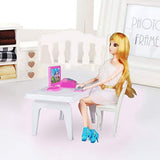 Doll House Accessories Mini Furniture Set with Mini Computer, Keyboard, Fax Machine, Desk Chair for Girl Toy Gift for Barbie Dollhouse Decoration