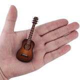 Dselvgvu Wooden Miniature Guitar with Stand and Case Mini Musical Instrument Replica Collectible Miniature Dollhouse Model Home Decoration (Classic Guitar:Brown, 3.93"x1.42"x0.56")