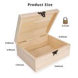 Woiworco Large Wooden Box with Lock and Key, 9.8 x 7.8 x 3.9 inch Natural Unfinished Wooden Box for Craft, Home Storage Wooden Keepsake Box Jewelry Box Gift