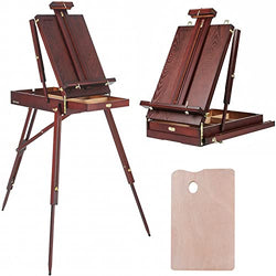 MEEDEN French Easel,Beech Wood Sketch Easel Box with Foldable Legs,Drawer Storage and Palette Tray,Portable Artist Easel for Outdoor Painting,Tripod Easel Stand for Sketching,Displaying