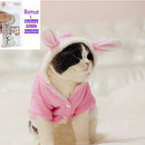 Bro'Bear Plush Rabbit Outfit with Hood & Bunny Ears for Small Dogs & Cats Pink (Large)