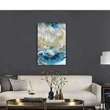 Blue Abstract Canvas Wall Art: Swirl Artwork with Gold Foil Painting Hand Painted Picture for Living Room ( 36'' x 24'' x 1 Panel )