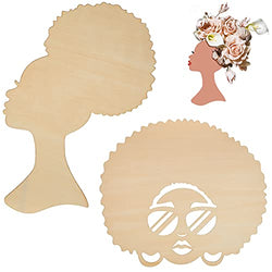 2 Pieces African Girl Wooden Cutouts DIY Wooden Crafts Template Silhouette Template Mother and Child Wreath Cutout Head Wooden for DIY Mother's Day Present Crafts Wreath Door Sign Wall Decor