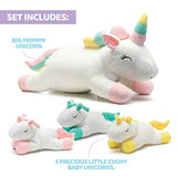 Plush Unicorn Pillow with Zippered Pouch for Its 3 Little Plush Baby Unicorns - Plushlings Collection Soft Stuffed Animal Playset