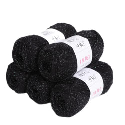 SHIKE Star River,100% Cotton Sparkle Yarn,5 Skeins Soft Shine Fine #2 Sport Weight for Knitting&Crochet,Per Skein 50g/197yds (Black)