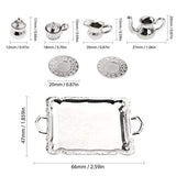 MonkeyJack 10 Pieces Silver Alloy Tea Lid Pot Cups Tray Set for 1:12 Dollhouse Miniatures Doll Home Furniture Decoration