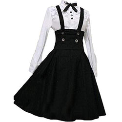 Loli Miss Womens Sweet Lolita Dress A Line High Waist Brace Skirt Set L Black