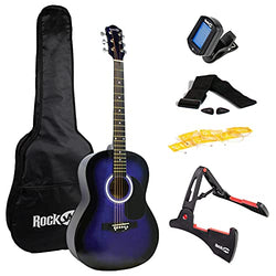 RockJam Acoustic Guitar Superkit Includes Stand, Gig Bag, Tuner, Picks, Plectrum Holder, Spare Strings & Online Lessons 6 String Pack, Right, Blue, Full (RJW-101-BL-PK)