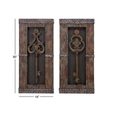 Deco 79 Wood Keys 3D Skeleton Wall Decor with Studs, Set of 2 30"H, 14"W, Brown