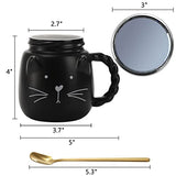 ZEAYEA Set of 2 Cat Coffee Mug with Lid and Spoon, 14 oz Cute Ceramic Tea Milk Cup for Women Girls Cat Lovers, Couple Coffee Mugs Best Gift for Christmas, Birthday, Anniversary, Housewarming