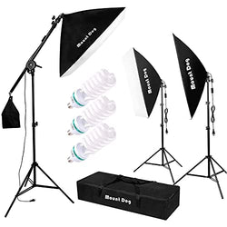 MOUNTDOG Softbox Lighting Kit Photography Studio Light Photo Equipment with 3pcs E27 95W Bulbs Arm Holder Professional Video Soft Box Lighting Set for YouTube Filming Portrait Shooting
