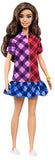 Barbie Fashionistas Doll with Long Brunette Hair Wearing Color-Blocked Plaid Dress and Accessories, for 3 to 8 Year Olds 