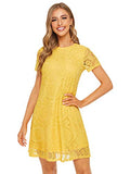 Romwe Women's Short Sleeve Summer Lace Wide Hem Dress Yellow_no Stretchy Small