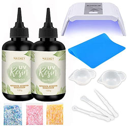 UV Resin, 200g UV Resin Kit with Light 36W for Beginner, Crystal Clear Hard Glue for Jewelry Making DIY Keychains Necklaces Bracelets Earrings Pendants Art Crafts