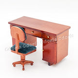 Odoria 1:12 Miniature Wooden Office Desk and Swivel Chair Dollhouse Furniture Accessories