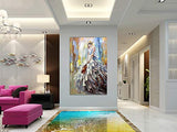 V-inspire Art， 32x48 Inch Modern Abstract Artwork Violin Girl 100% Hand-Painted Oil Paintings on Canvas Wall Art Home Wall Décor Stretched Frame Ready to Hang