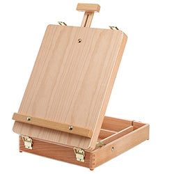 DEAYOU Wood Tabletop Easel Storage Box, Beechwood Portable Sketchbox for Painting, Wooden Desktop Adjustable Drawing Easel Case for Art Supplies, Painters, Student, Artist, Beginner