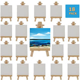 Zingarts Mini Canvases with Easel Set , Pack of 18 ,3” x 3” Inches Mini Canvas Boards and 18pcs 5" Mini Easel , Small Canvas for Professional Kids Art Supplies for Acrylic Pouring and Oil Painting