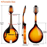 Vangoa LEFT-HANDED Mandolin Musical Instrument, Acoustic 8 String Mandolin A Style for Left Hand Beginners, Sunburst
