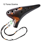 Ocarina 12 Hole Alto C Straw Smoked Ceramic Ocarinas,Musical Instrument, Gift for kids Adults with Songbook Neck Strap Bag (Brown)