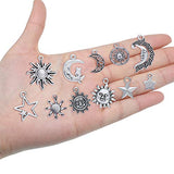 70 Pieces Charm Collections Antique Silver Pendant Charms Jewelry Crafting Supplies for DIY Necklace Bracelet (Moon Sun Stars Charms)