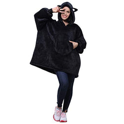Oversized Blanket Sweatshirt, Super Soft Warm Cozy Wearable Sherpa Hoodie for Adults & Children, Reversible, Hood & Large Pocket, One Size, Black