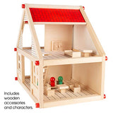 Hey! Play! Dollhouse for Kids – Classic Pretend Play 2 Story Wood Playset with Furniture Accessories & Dolls for Toddlers, Boys & Girls