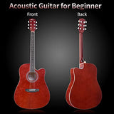 ADM Acoustic Guitar for Beginner Adult, 41 Inch Kids Students Cutaway Acustica Guitarra Starter Bundle Kit Free Lessons with Gig Bag, Tuner, Guitar Hanger, Capo, Strap, Picks, Extra Strings, Red