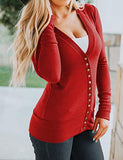 Traleubie Women's Long Sleeve V-Neck Button Down Knit Open Front Cardigan Sweater Red M
