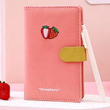 Pocket Pink Strawberry Gift Notebook Cute Refillable Journal Fruit Mini Hardcover Notebook A6 Leather Journal for Girl Boy Notebooks for Note Taking Leather Diary with 1 Pen 1 Tape Included