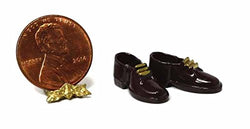 Dollhouse Miniature Pair of Men's Dark Brown Dress Shoes w/Gold Accent