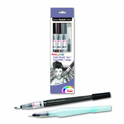 Pentel Arts Color Water Brush Box Set, Black/Gray/Sepia/Aquash (GFLFRHBP)