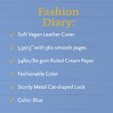Victoria's Journal Hush-Hush My Secret Diary with Cat Lock- Girls & Women Undated Diary with Lock and Key for Writing, Taking Notes, Travel - Soft Vegan Leather Cover with Fashionable Colors (Blue)