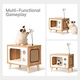 Rolife Cat House Wooden Cat Condo Cat Bed Indoor TV-Shaped Sturdy Large Luxury Cat Shelter Furniture with Cushion Cat Scratcher Bell Ball Toys