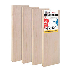 U.S. Art Supply 4" x 12" Birch Wood Paint Pouring Panel Boards, Studio 3/4" Deep Cradle (Pack of 4) - Artist Wooden Wall Canvases - Painting Mixed-Media Craft, Acrylic, Oil, Watercolor, Encaustic