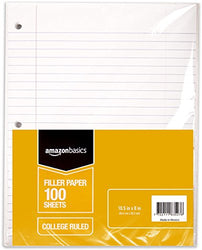 AmazonBasics Wide Ruled Loose Leaf Filler Paper, 100-Sheet, 10.5" x 8", 6-Pack