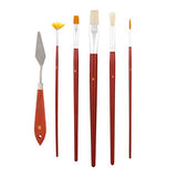 US Art Supply 6-Piece Short Handle Nylon Hair & Bristle Artist Paint Brush & Palette Variety Set