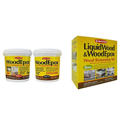 Abatron WoodEpox Epoxy Wood Replacement Compound, 2 Quart Kit, Part A & B & Wood Restoration 24 Ounce Kit – Includes 12 Fluid Ounces of LiquidWood Epoxy Wood Hardener/Consolidant