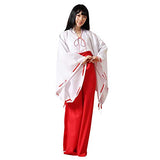 Japanese Anime Kikyo Miko Kimono Cosplay Witch Costume Women's White Kimono Red Hakama Pants Outfit Halloween Costume (XL, White/Red)