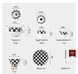 Porlien Checker Pattern 17-Piece Tea Set for 6 with Teapot, 5-ounce Teacups and Saucers, Milk Jug & Sugar Bowl（Without Rack)