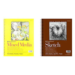 Strathmore (362-9) 300 Series Mixed Media Pad, 9"x12", 40 Sheets & 455-3 400 Series Sketch Pad, 9"x12" Wire Bound, 100 Sheets