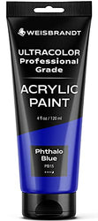 WEISBRANDT Professional Grade Acrylic Paint Phthalocyanine Blue Color, 4 oz. Tube, Rich Pigment, Non Fading and Non Toxic, Single Color Paint for Artists & Hobby Painters