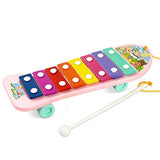 Children Percussion Toy Skateboard Xylophone for Kids Glockenspiel Musical Instruments Toys with Eight-Key Eight-tone Rainbow Metal Bars Birthday Holiday Gift for Child