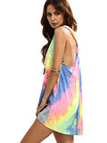 Romwe Women's Sleeveless V Neck Tie Dye Tunic Tops Casual Swing Tee Shirt Dress Multicolored XS