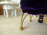 Miniature dollhouse elegant chair, Victorian violet velvet seat with gold metal legs