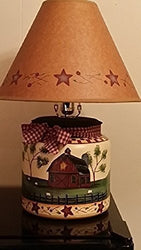 Primitive Country Decor Hand Painted Farmhouse Star Berry Large Glass Table Lamp with Shade