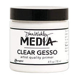 Dina Wakley Media Gesso – Artist Quality Primer - Bundle of 3 Large 4 Ounce Jars in White, Black and Clear