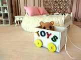 Toy Box on Wheels, Miniature Dollhouse Storage Chest Wooden Handmade Furniture