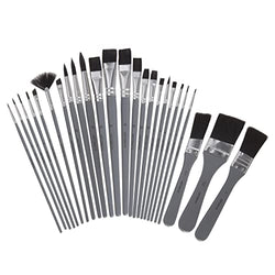 Acrylic Paint Brush Set 25pc - Black Taklon Art Brushes for Acrylics, Watercolor Painting Supplies, and Tempera - Synthetic Craft Paint Brush Kit